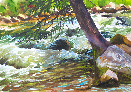 Plein air watercolor painting of Gore Creek